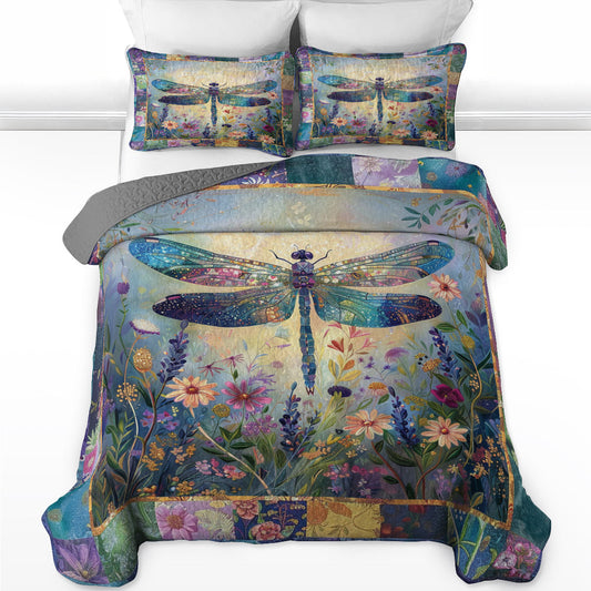 Shineful All Season Quilt 3-Piece Set Serenity Dragonfly