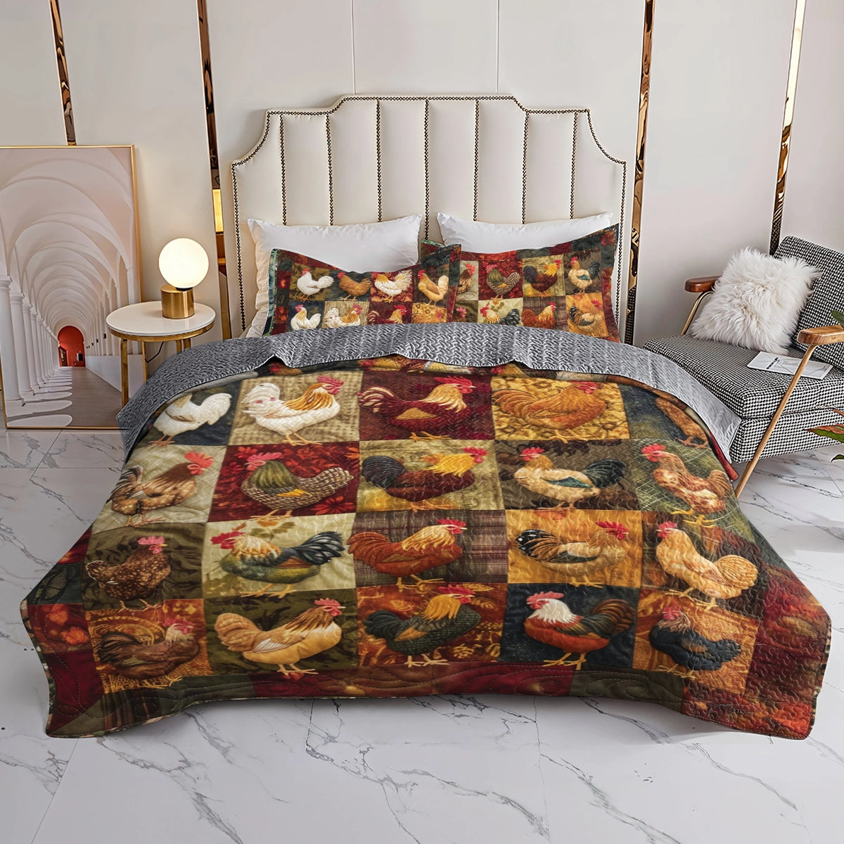 Shineful All Season Quilt 3-teiliges Set Chicken Rooster's Roost 