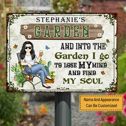 Shineful And Into The Garden I Go Gardening Girl - Gartenschild - Personalisiertes individuelles klassisches 2D-Flachdruck-Metallschild