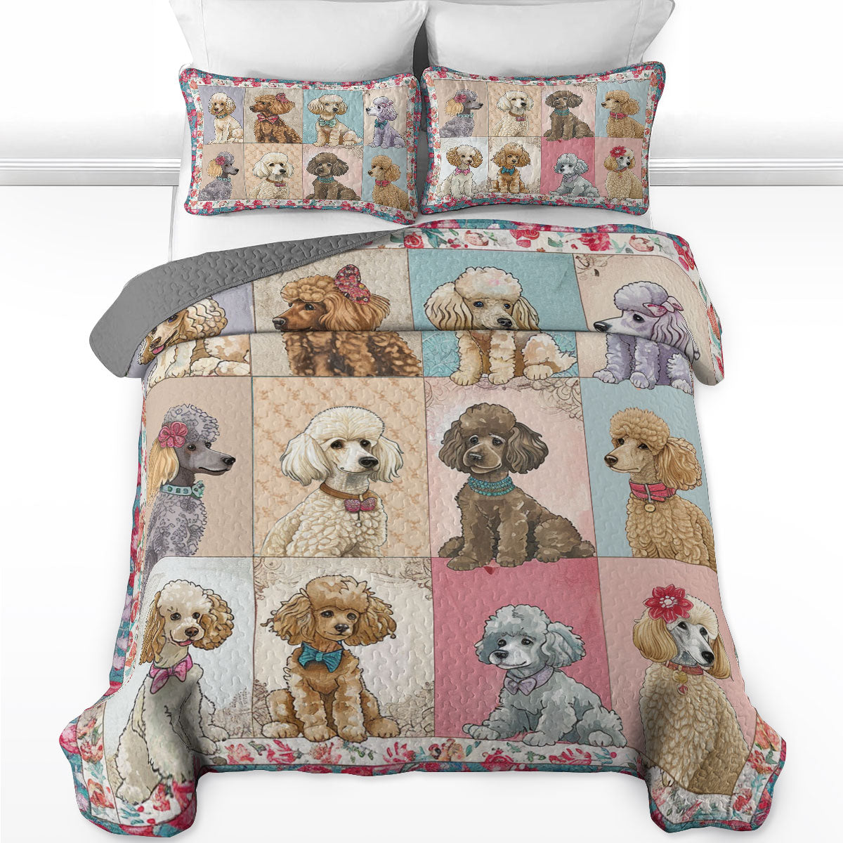 Shineful All Season Quilt 3-Piece Set Poodle Elegant