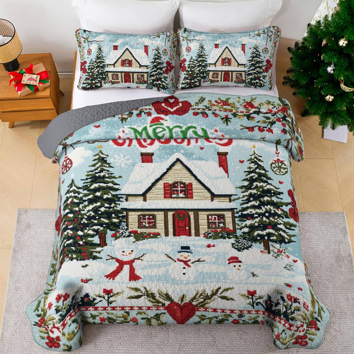 Shineful All Season Quilt 3-Piece Set Christmas Cottage