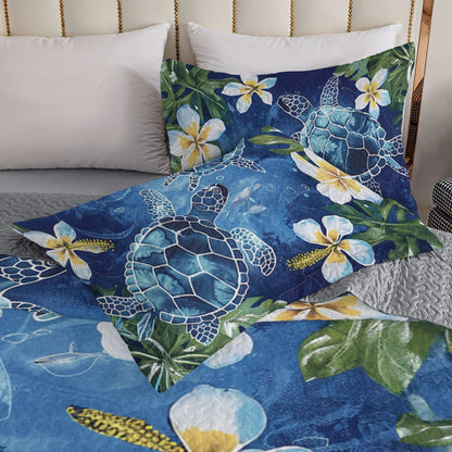 Shineful All Season Quilt 3-Piece Set Tropical Sea Turtle Paradise