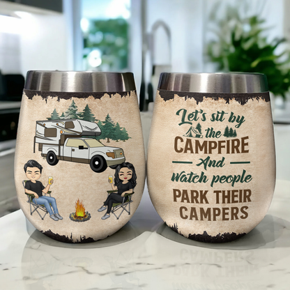 Shineful Let's Sit By The Campfire Husband Wife Camping Personalized Wine Tumbler