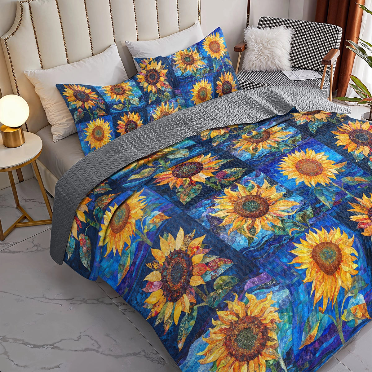 Shineful All Season Quilt 3-teiliges Set Vibrant Sunflower Dreams