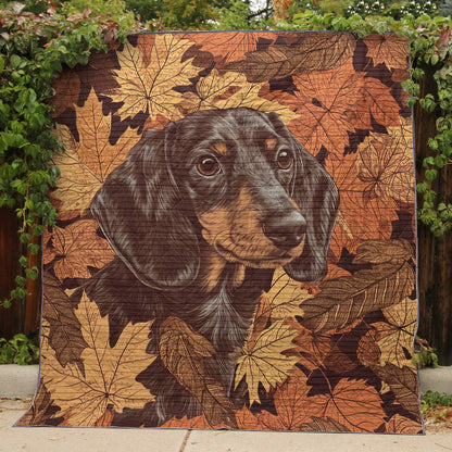 Shineful Flat Print Faux Quilt Blanket Playful Dachshund Autumn Charming