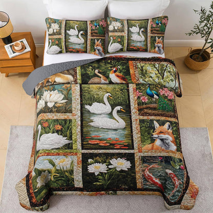 Shineful All Season Quilt 3-Piece Set Swan Serenity