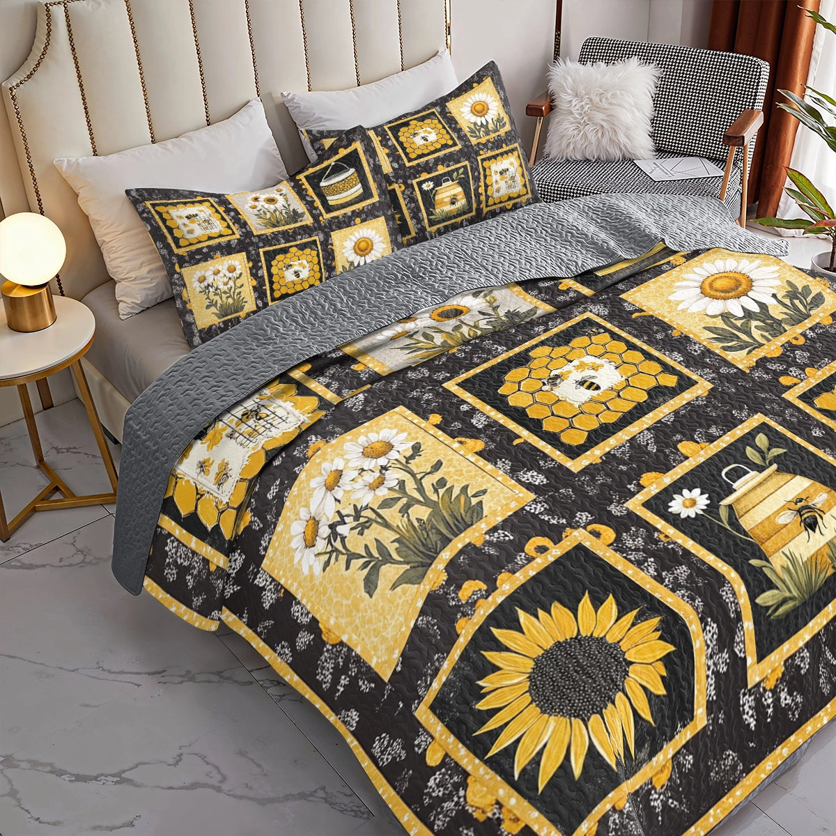 Shineful All Season Quilt 3-Piece Set Sunflower Bee Haven