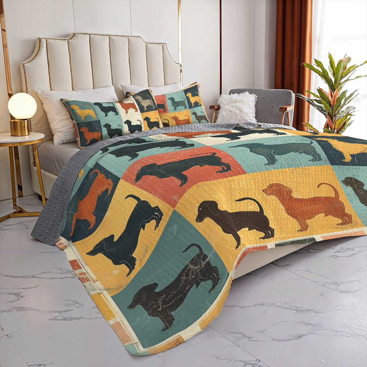 Shineful All Season Quilt 3-Piece Set Dachshund Mosaic