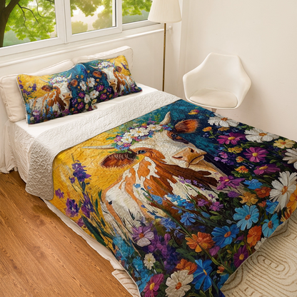 Shineful All Season Quilt 3-Piece Set - Floral Fantasy Cow