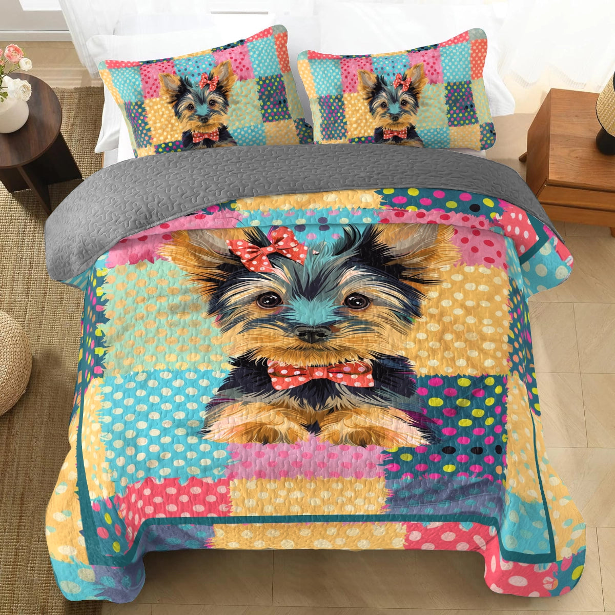 Shineful All Season Quilt 3-teiliges Set mit gepunkteten Yorkies