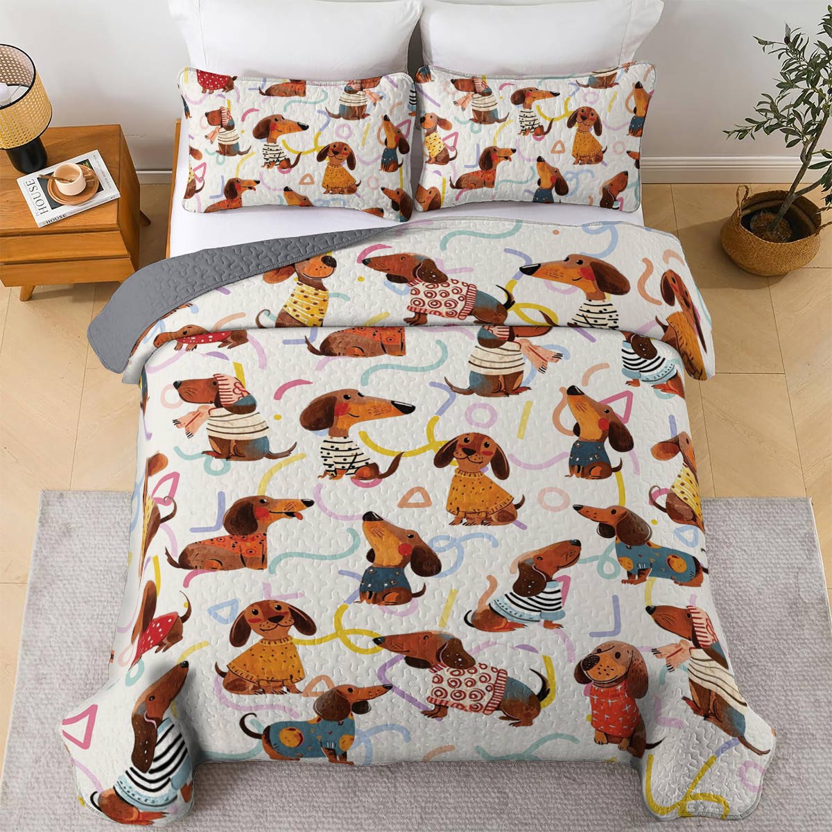 Shineful All Season Quilt 3-Piece Set Dachshund cute