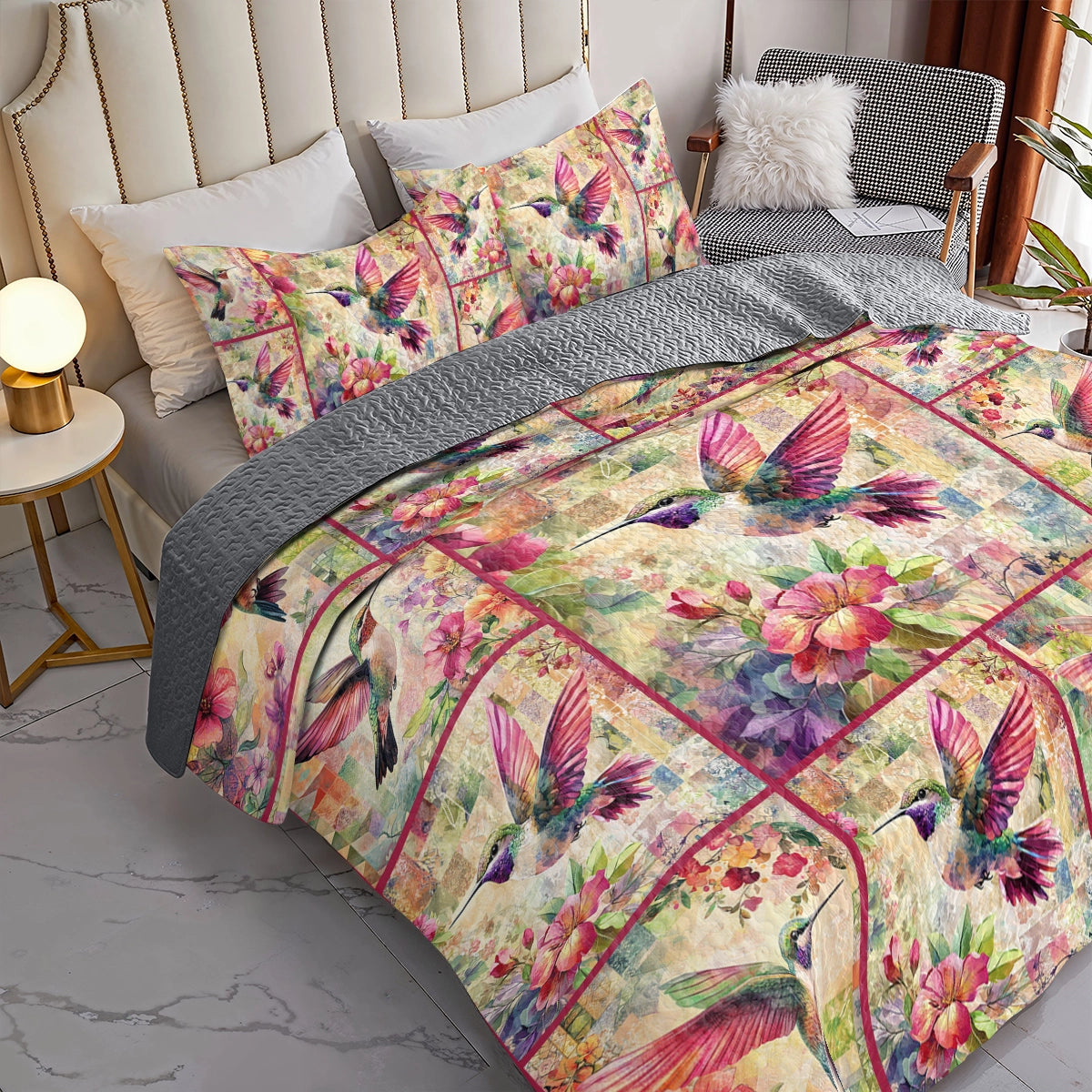 Shineful All Season Quilt 3-Piece Set Blossom Breeze Hummingbird