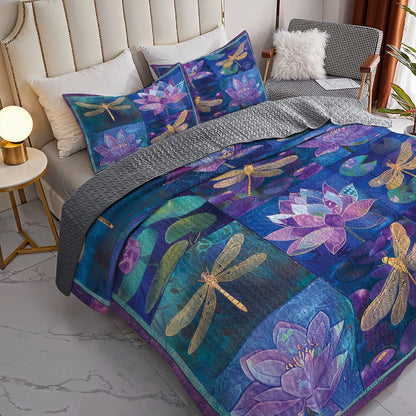 Shineful All Season Quilt 3-Piece Set Luminous Dragonfly Garden