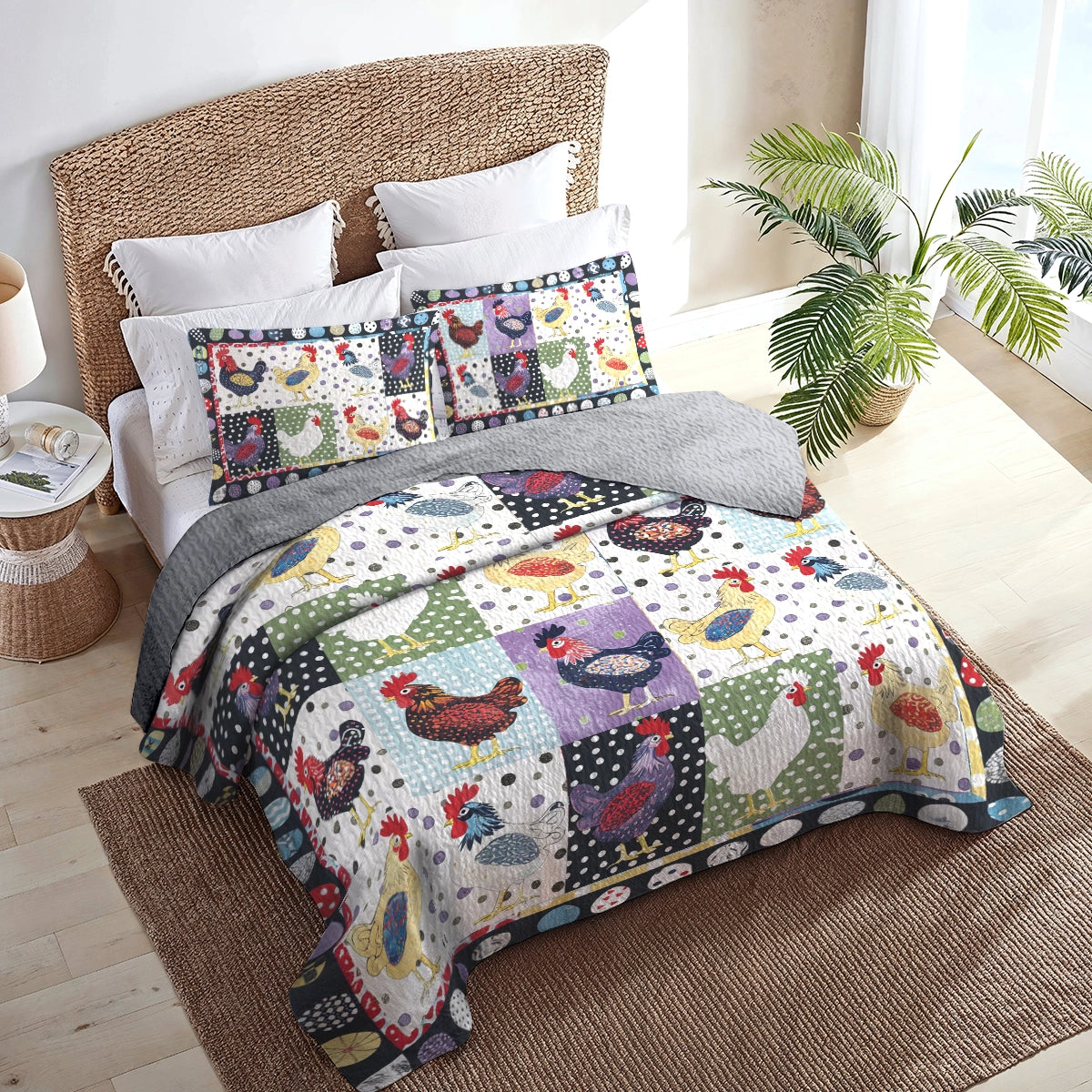 Shineful All Season Quilt 3-Piece Set Countryside Chicken