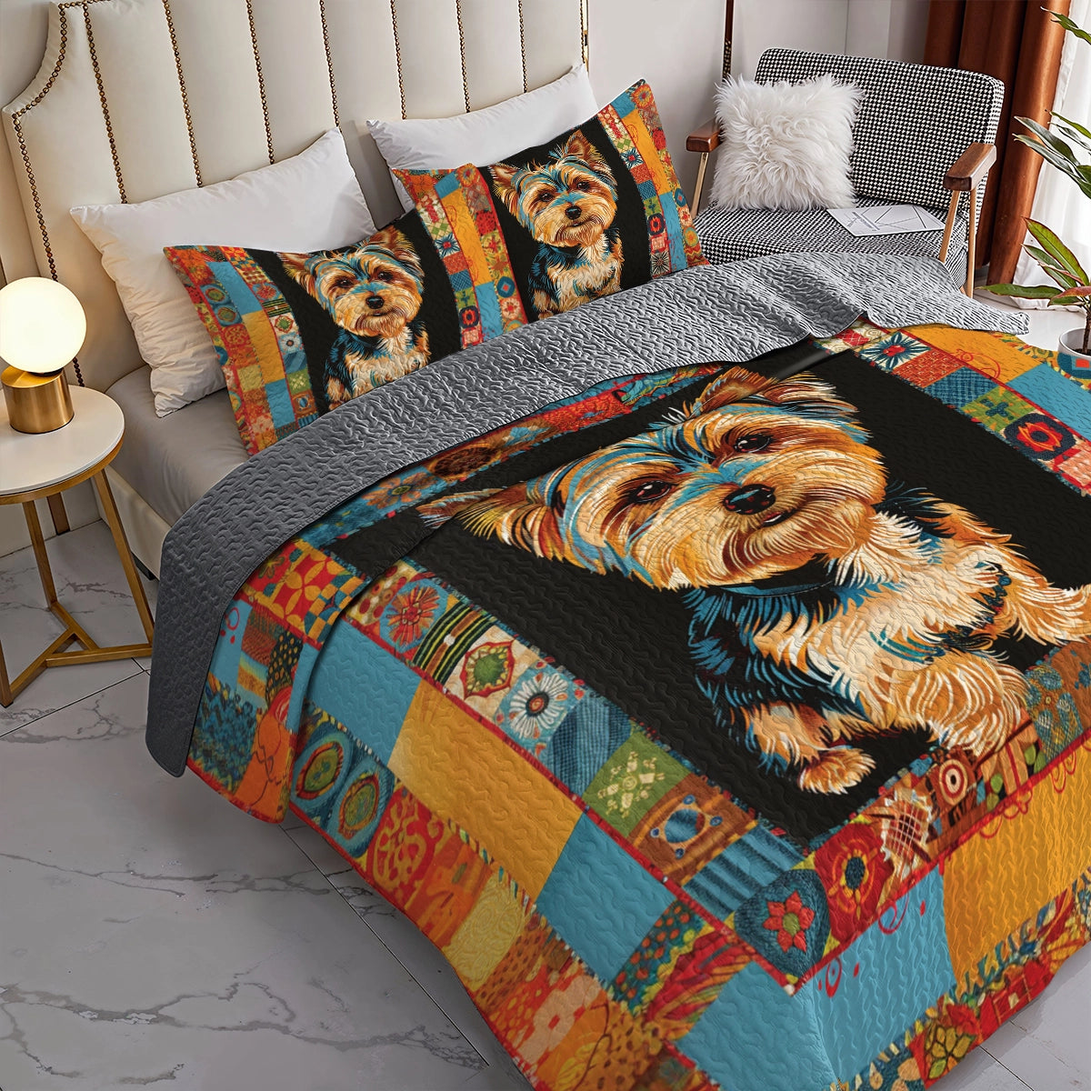 Shineful All Season Quilt 3-Piece Set Yorkie Patchwork Bliss