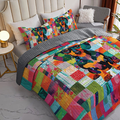 Shineful All Season Quilt 3-Piece Set Patchwork Dachshund Delight