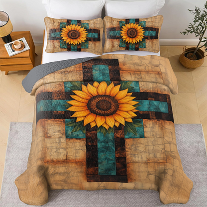 Shineful All Season Quilt 3-Piece Set God Sunflower Patch