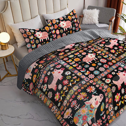 Shineful All Season Quilt 3-Piece Set Piggy Garden