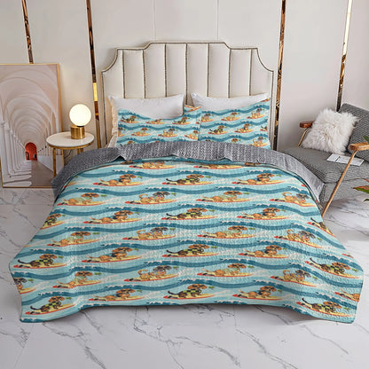 Shineful All Season Quilt 3-Piece Set Dachshund Surfing