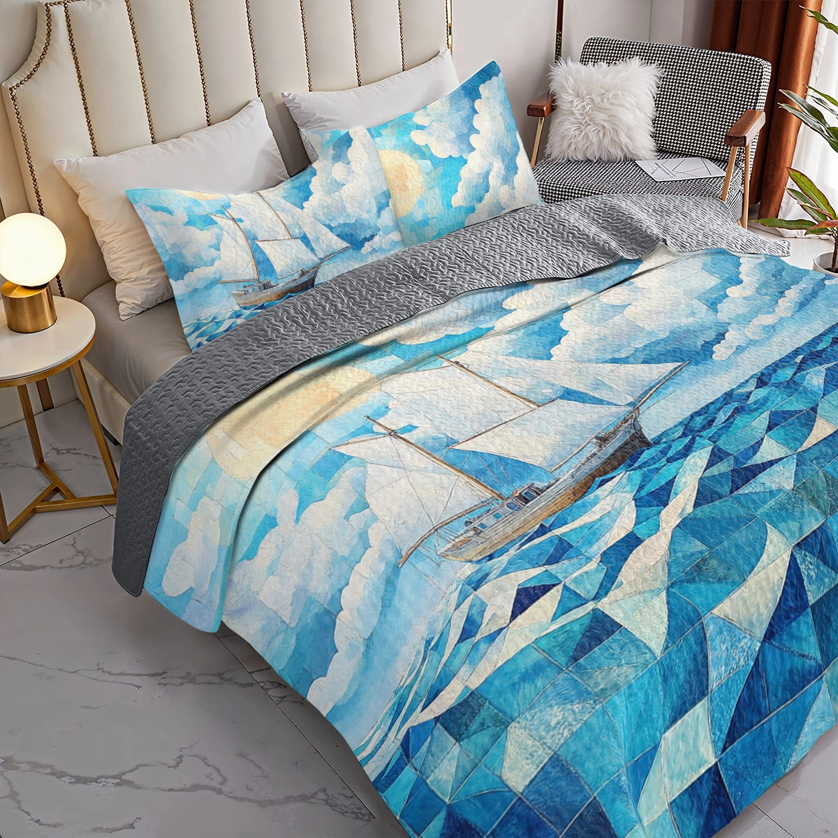 Shineful All Season Quilt 3-teiliges Set Sailing Love Ocean