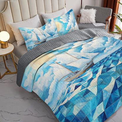 Shineful All Season Quilt 3-Piece Set Sailing Love Ocean