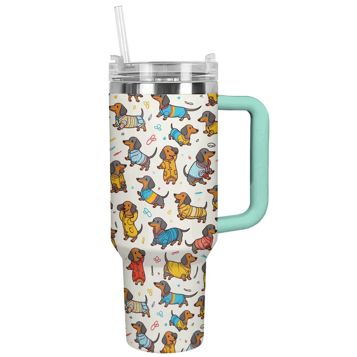 40 Oz Dachshund Shineful™ Tumbler Happy Dachshunds Nl09 Turquoise Blue 40Oz