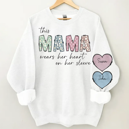 Shineful Sweatshirts 2D Print Personalized This Mama Wear Her Heart On Her Sleeve