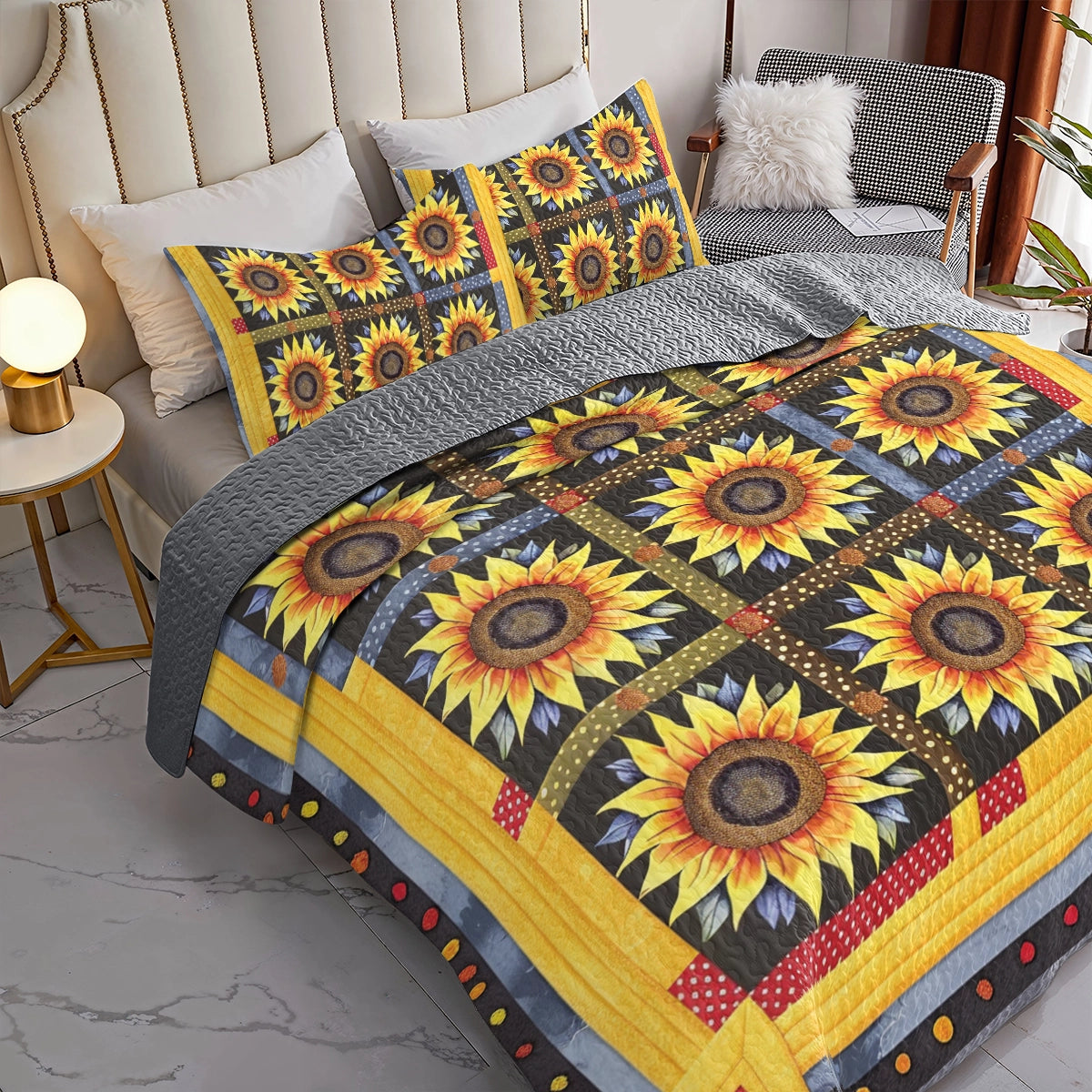 Shineful All Season Quilt 3-Piece Set Sunflower Sunny Meadow