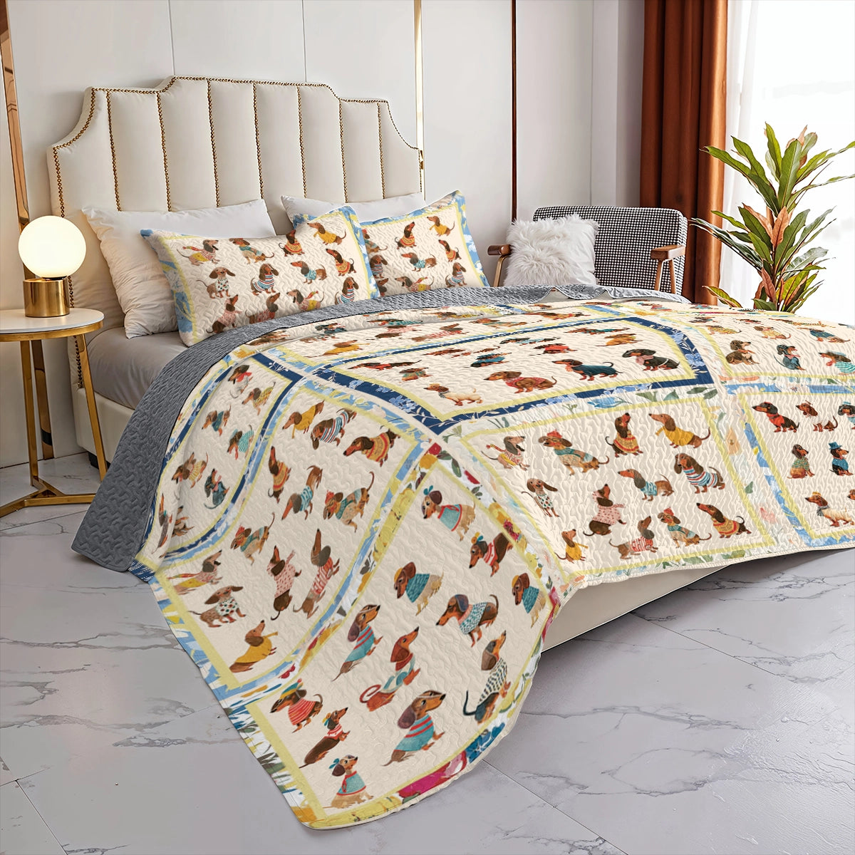 Shineful All Season Quilt 3-Piece Set Patchwork Dachshund