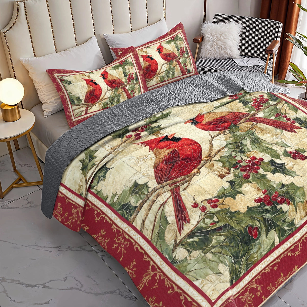 Shineful All Season Quilt 3-Piece Set Festive Cardinal