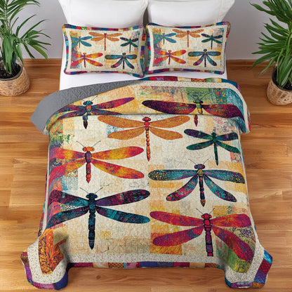 Shineful All Season Quilt 3-Piece Set Dragonfly Dreams Vintage