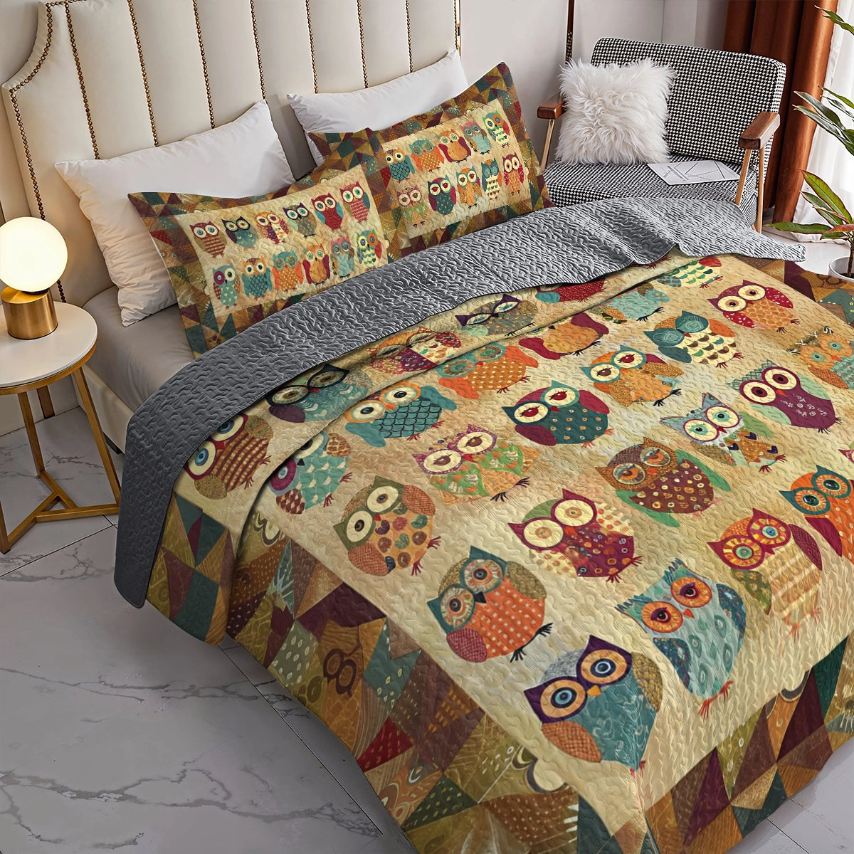 Shineful All Season Quilt 3-Piece Set Cute Owl Nest