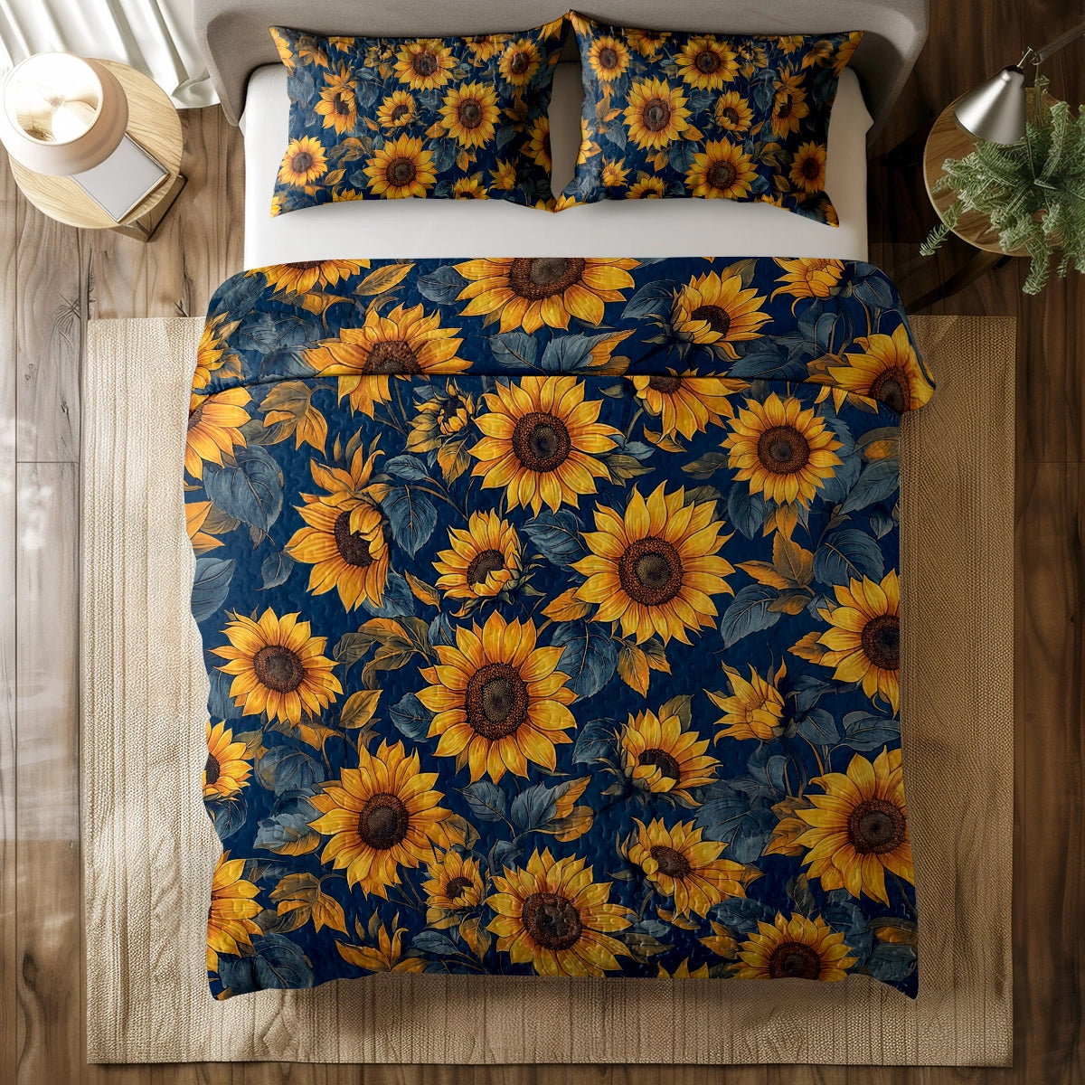 Shineful All Season Quilt 3-Piece Set - Bloom Golden Sunflower