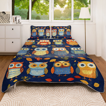 Shineful All Season Quilt 3-Piece Set - Fall Foliage Owl Friends