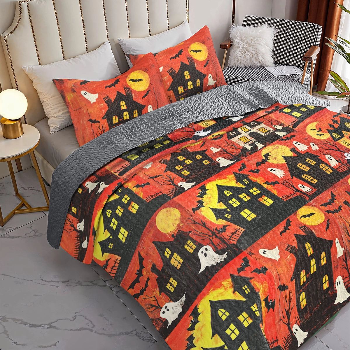 Shineful All Season Quilt 3-Piece Set Halloween Ghost Patchwork