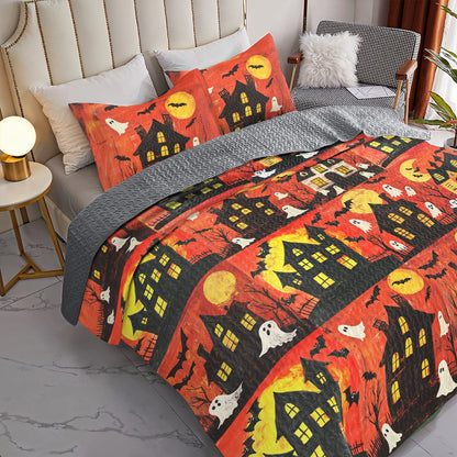 Shineful All Season Quilt 3-Piece Set Halloween Ghost Patchwork