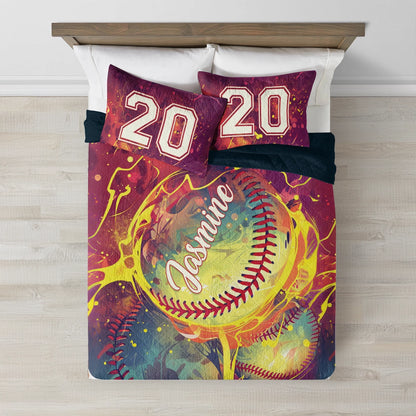 Shineful All Season Quilt 3-Piece Set Personalized Softball Home Run Dreams