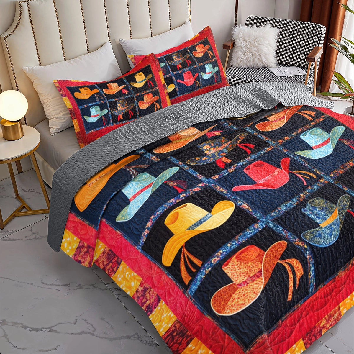 Shineful All Season Quilt 3-Piece Set Cowboy Wild West Patchwork