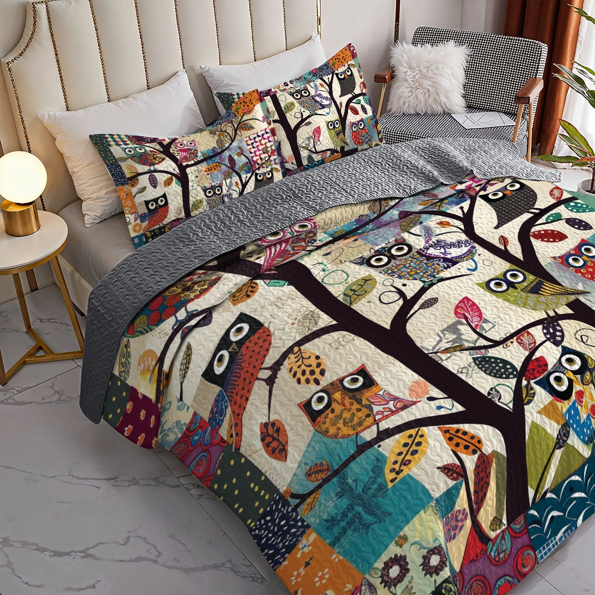 Shineful All Season Quilt 3-Piece Set Whimsical Owl