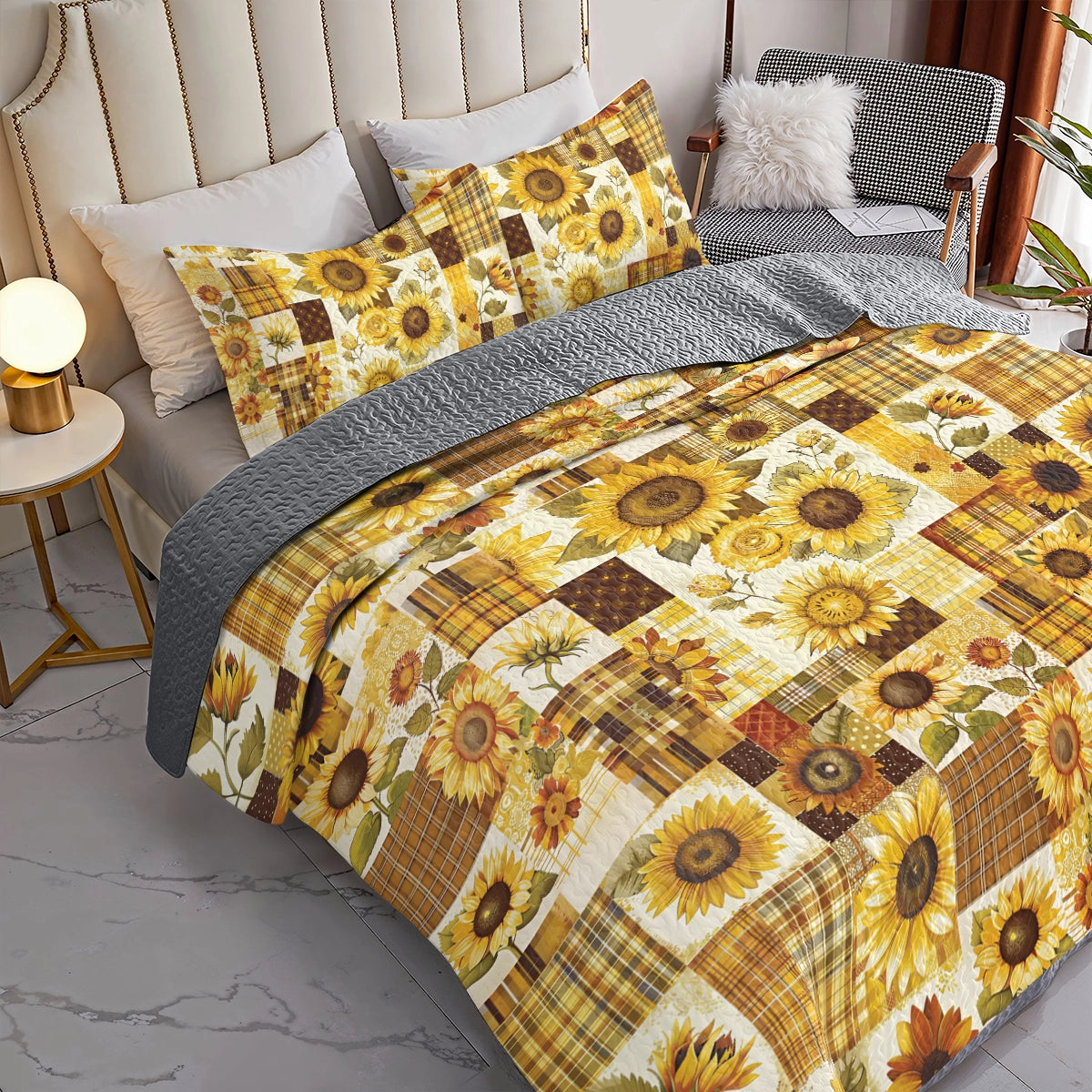 Shineful All Season Quilt 3-Piece Set Sunflower Radiant Bloom