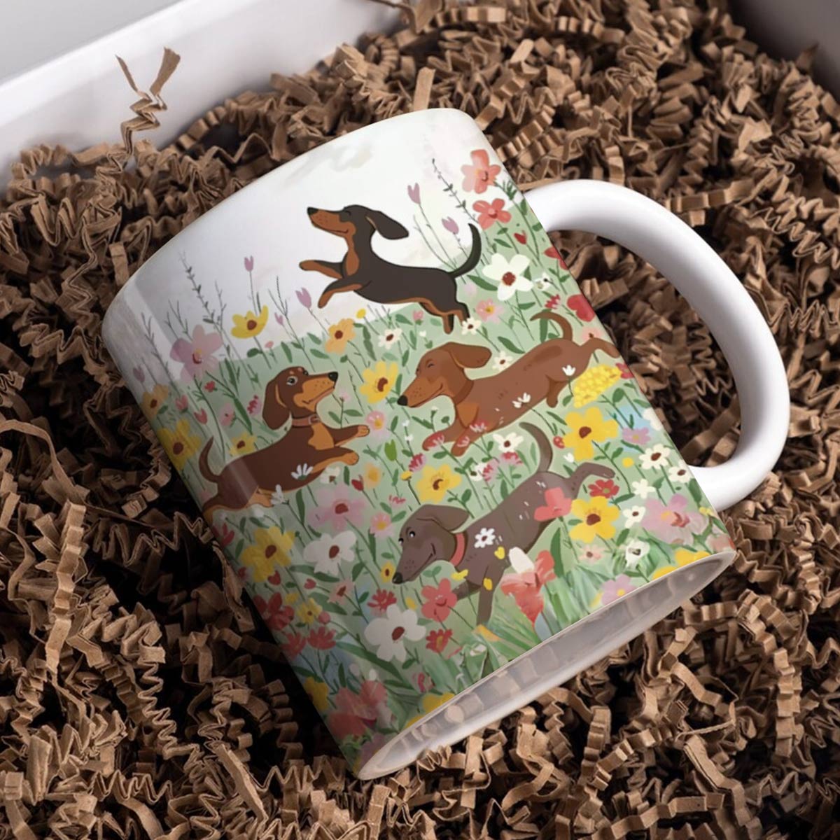 Shineful Ceramic Mug Dachshund in Flower Garden