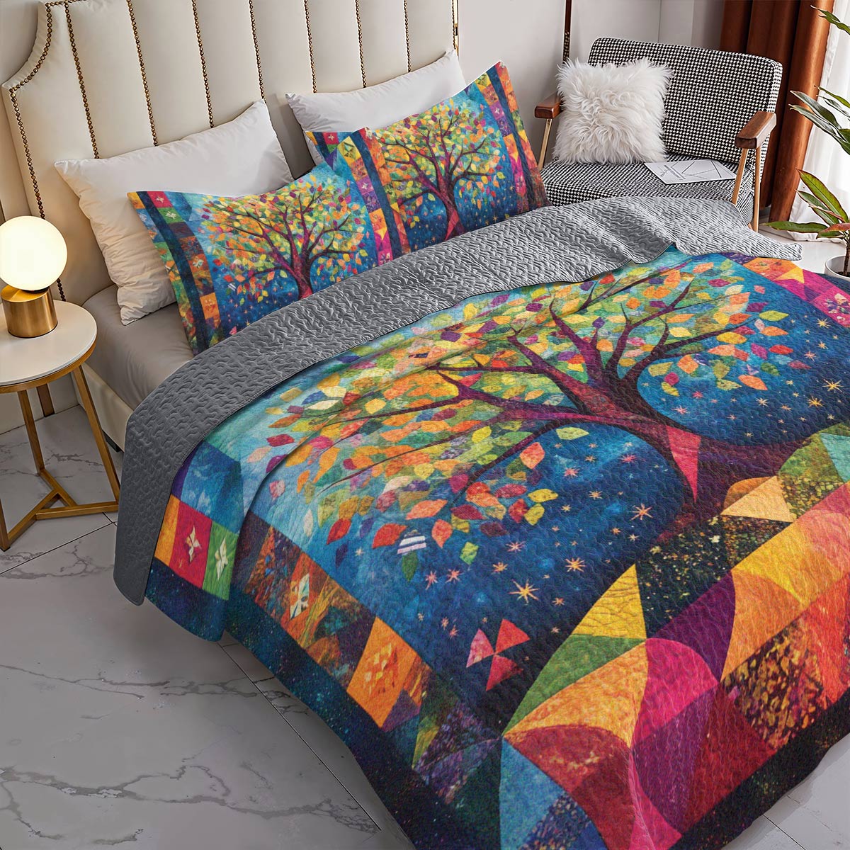 Ensemble de courtepointe toutes saisons Shineful 3 pièces Couette Rainbow Tree