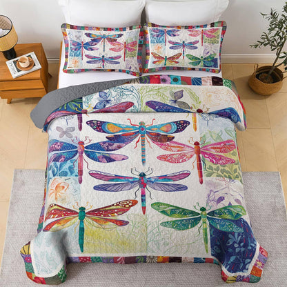 Shineful All Season Quilt 3-Piece Set Vibrant Dragonfly