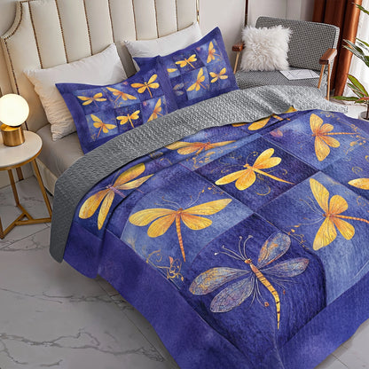 Shineful All Season Quilt 3-Piece Set Dragonfly Twilight Tranquility