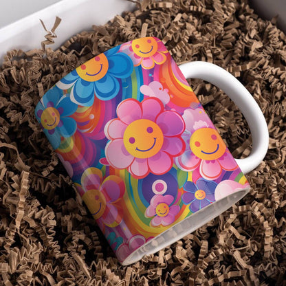 Tasse en céramique brillante avec motif de fleurs colorées