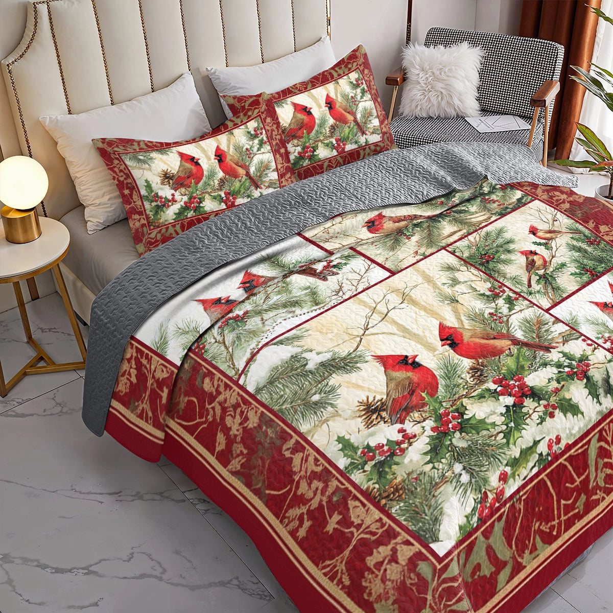 Shineful All Season Quilt 3-Piece Set Cardinal Winter