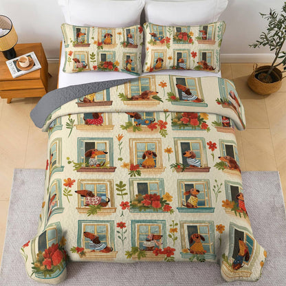 Shineful All Season Quilt 3-Piece Set Dachshund windows