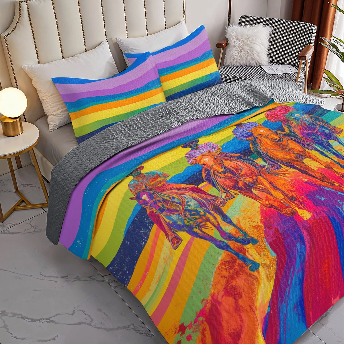 Shineful All Season Quilt 3-Piece Set Neon Rodeo Cowboy