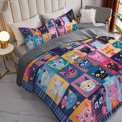 Shineful All Season Quilt 3-teiliges Set Quirky Cat Cuddle