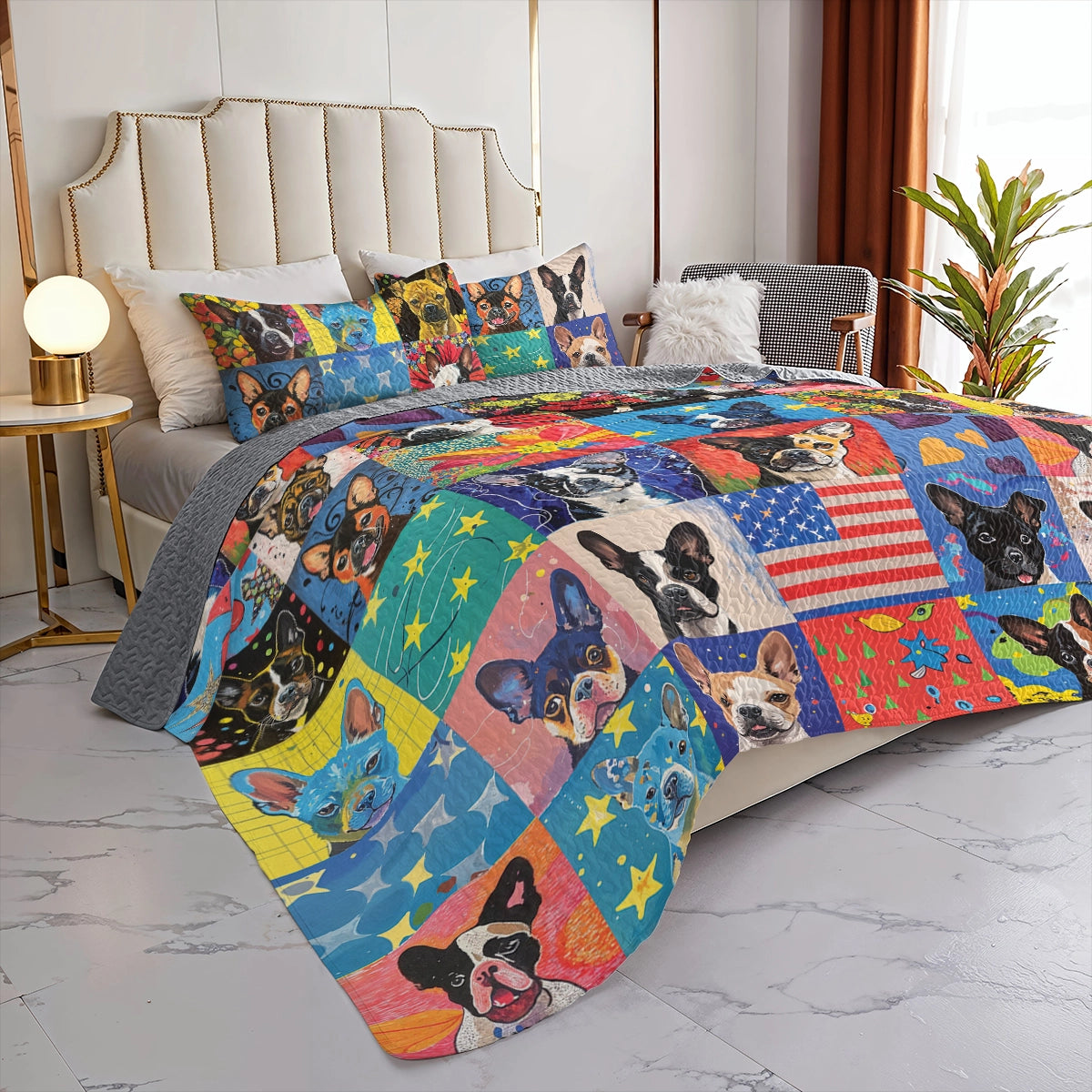 Shineful All Season Quilt 3-Piece Set Boston Terriers Mosaic